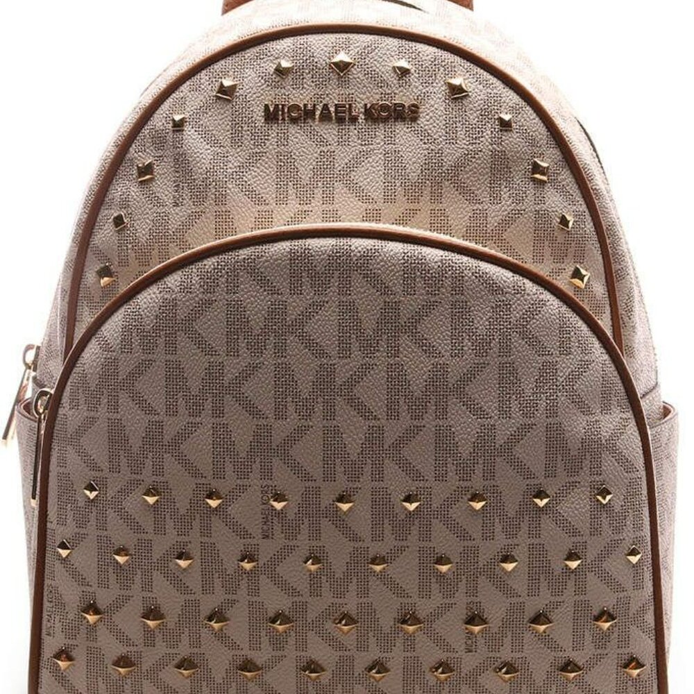 MICHAEL KORS Abbey Medium Studded vanilla acorn Pebbled Leather Backpack!